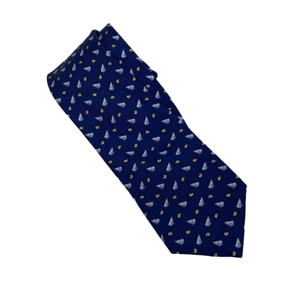 Brooks Brothers Silk Tie Blue Seashell Nautical Preppy Classic Silk Coastal